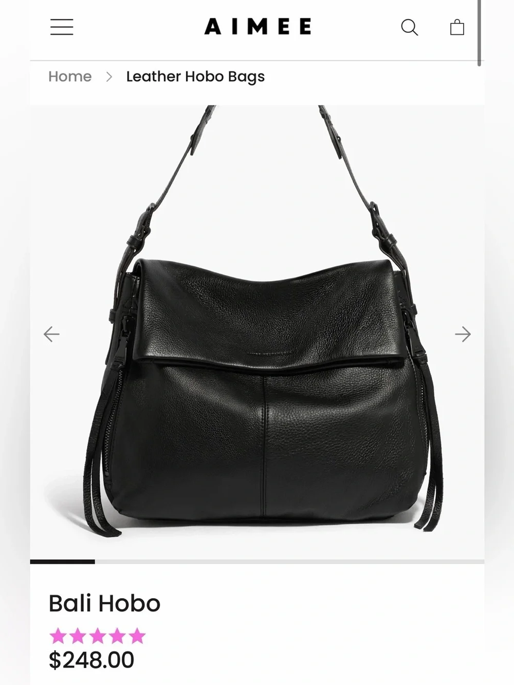Bali Hobo Leather Shoulder Bag - Black Aimee Kestenberg